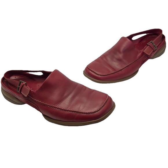 Ecco Shoe Red Maroon Leather Slingback Strap Buckle Sandal Comfort Closed Toe 6 - Picture 1 of 16